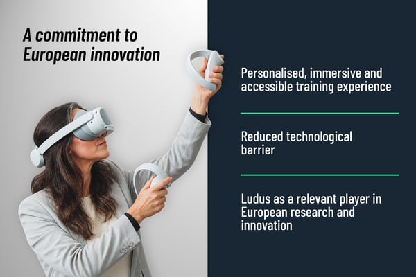 A commitment to European innovation — SYNERGIA project goals: personalised immersive and accessible training experience, reduced technological barrier, and Ludus as a relevant player in European research and innovation